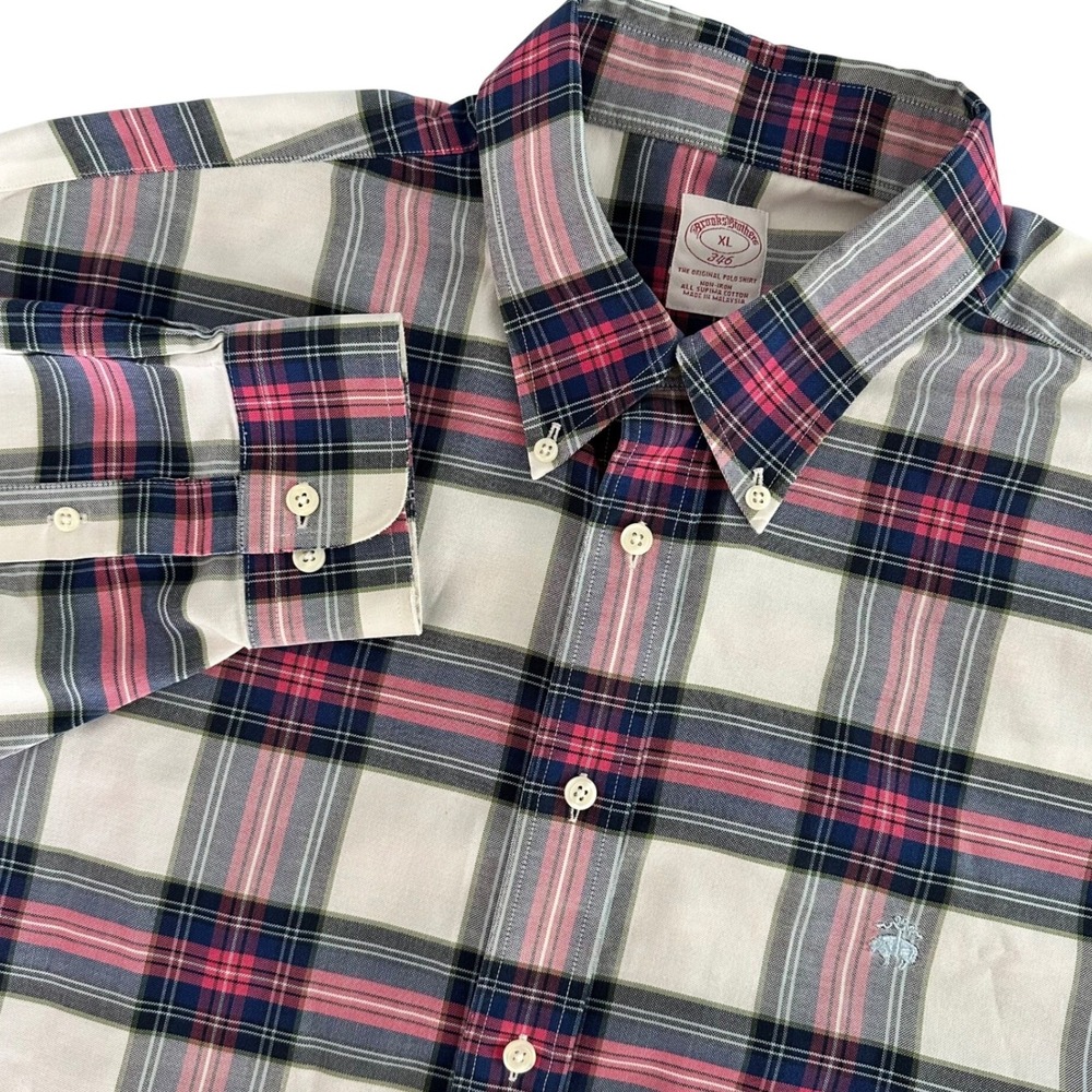 Brooks Brothers‎ 346 Mens XL Non-Iron Supima Cotton Plaid Button Down Shirt Pink